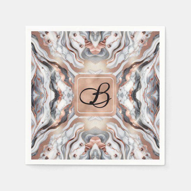 Girly Glam Rose Gold Silver & White Marble  Napkins (Front)