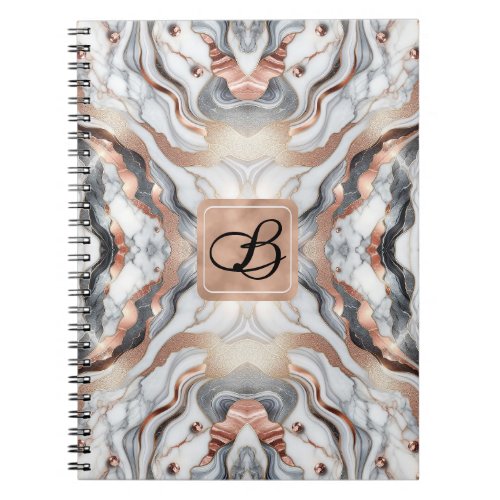 Girly Glam Rose Gold Silver  White Marble  Notebook
