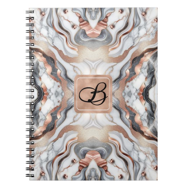 Girly Glam Rose Gold Silver & White Marble  Notebook (Front)
