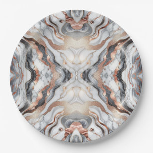 Girly Glam Rose Gold Silver & White Marble  Paper Plates