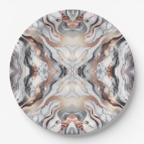 Girly Glam Rose Gold Silver  White Marble  Paper Plates