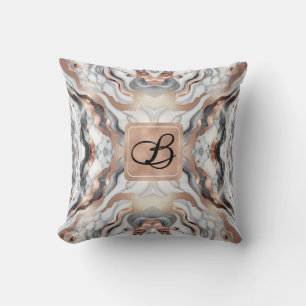 Girly Glam Rose Gold Silver & White Marble Throw Pillow