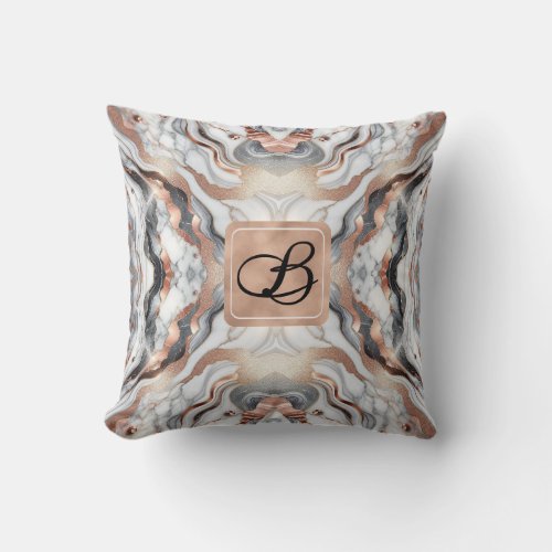 Girly Glam Rose Gold Silver  White Marble  Throw Pillow