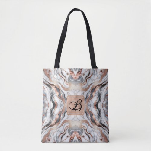 Girly Glam Rose Gold Silver  White Marble  Tote Bag