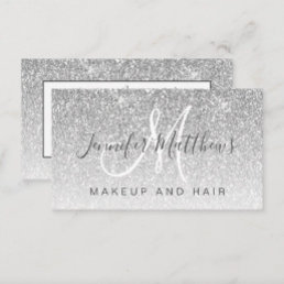 Girly Glam Silver Glitter Makeup Artist Hair Salon Business Card