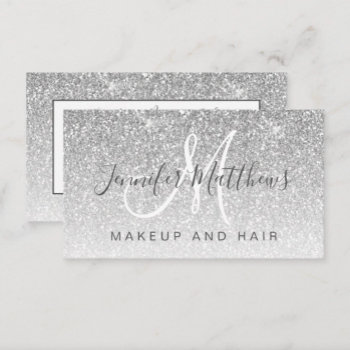 Girly Glam Silver Glitter Makeup Artist Hair Salon Business Card by epclarke at Zazzle