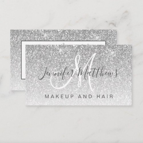 Girly Glam Silver Glitter Makeup Artist Hair Salon Business Card