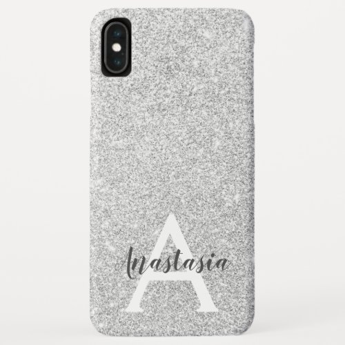 Girly Glam Silver Glitter Sparkles Monogram Name iPhone XS Max Case
