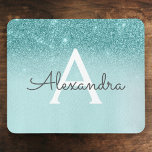 Girly Glam Teal Blue Glitter Monogram Ombre Mouse Pad<br><div class="desc">Girly Teal Aqua Blue Sparkle Glitter Monogram Name Glam Mousepad. This Mousepad can be customized to include your first name.</div>