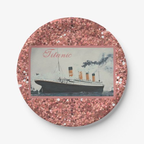 Girly Glam Titanic Rose Gold Glitter Paper Plates