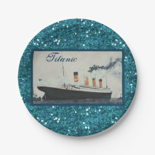 Girly Glam Titanic Saphire Glitter Paper Plates