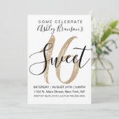 Girly Glam White Faux Gold Sequin Glitter Sweet 16 Invitation (Standing Front)