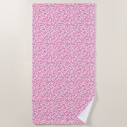 Girly Glam White Pink Leopard Print Beach Towel