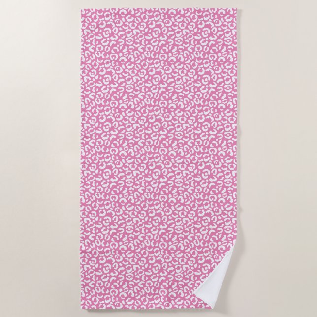 Girly Glam White Pink Leopard Print Beach Towel (Front)