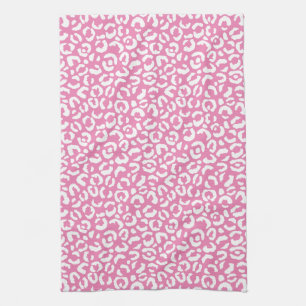 Girly Glam White Pink Leopard Print Kitchen Towel