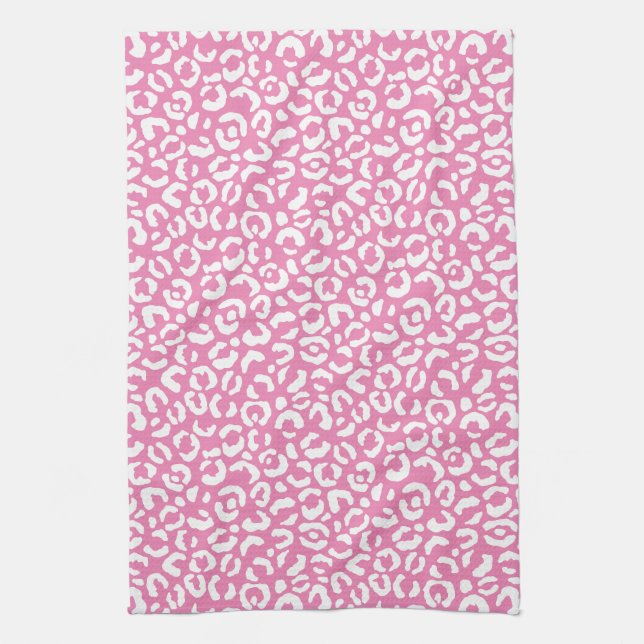 Girly Glam White Pink Leopard Print Kitchen Towel (Vertical)