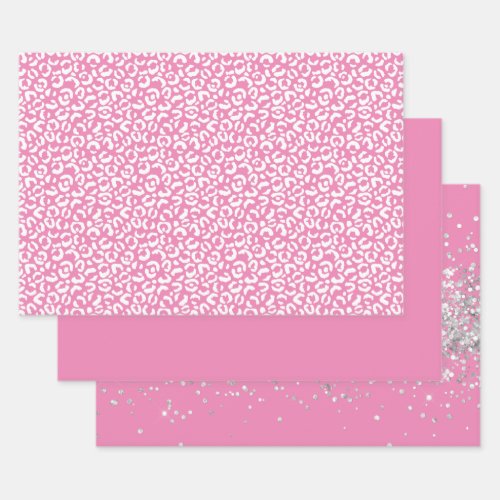 Girly Glam White Pink Leopard Print Wrapping Paper Sheets