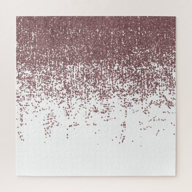 Girly Glamorous Faux Rose Gold Glitter White Ombre Jigsaw Puzzle (Vertical)