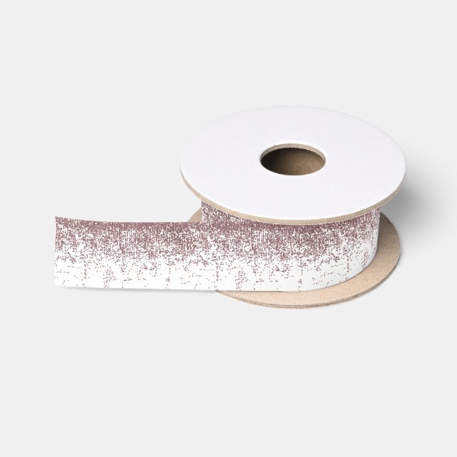 Girly Glamorous Faux Rose Gold Glitter White Ombre Satin Ribbon (Spool)
