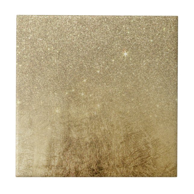 Girly Glamorous Gold Foil and Glitter Mesh Ceramic Tile (Front)