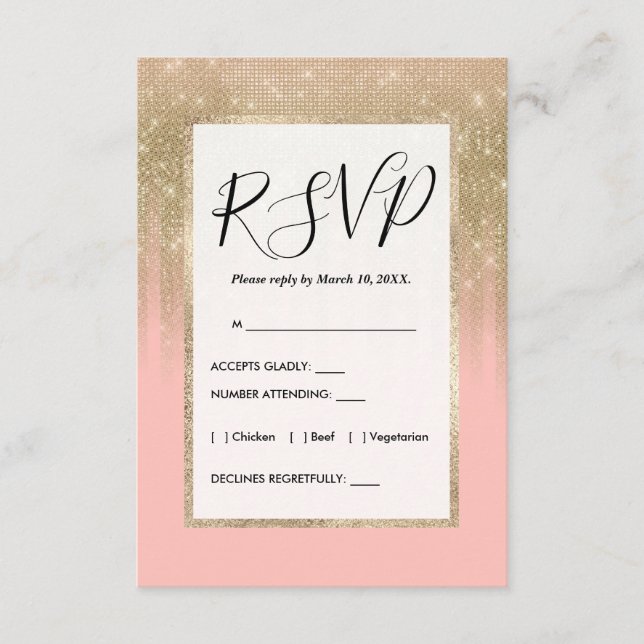 Girly Glamorous Pink Gold Glitter Striped Gradient Enclosure Card (Front)