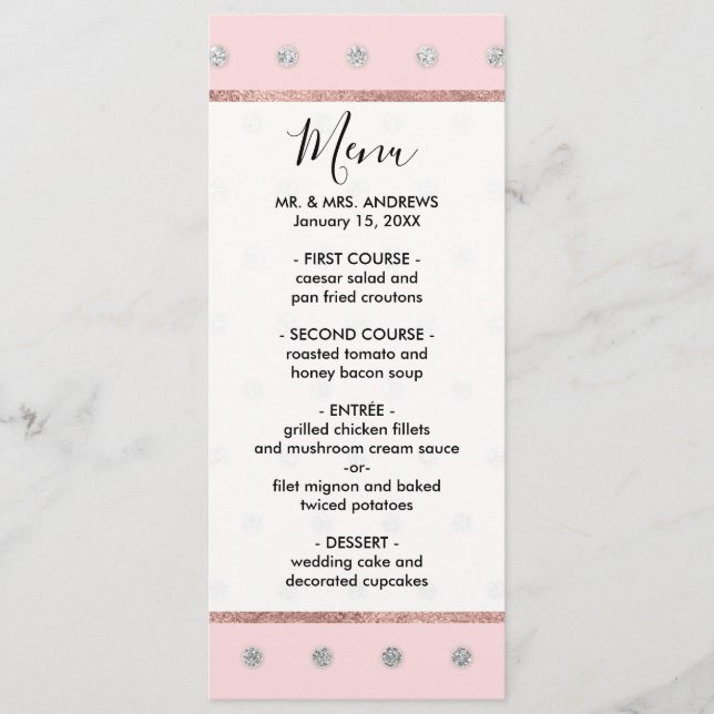 Girly Glamorous Pink Silver Glitter Polka Dots Menu (Front)