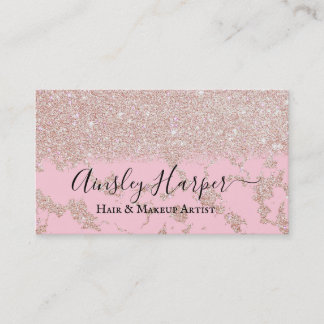 Girly Glamorous Rose Gold Glitter Marble Gradient Business Card
