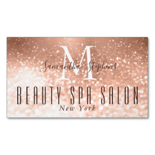 Girly Glamorous Rose Gold Glitter SPA Salon Business Card Magnet