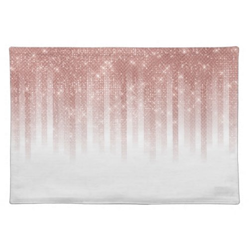 Girly Glamorous Rose Gold Glitter Striped Gradient Cloth Placemat