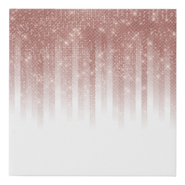 Girly Glamorous Rose Gold Glitter Striped Gradient Faux Canvas Print (Front)