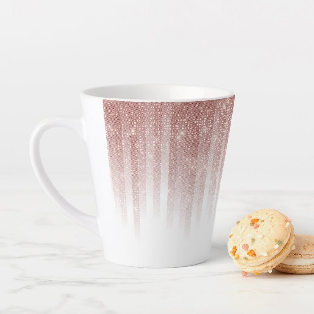 Girly Glamorous Rose Gold Glitter Striped Gradient Latte Mug (In Situ)