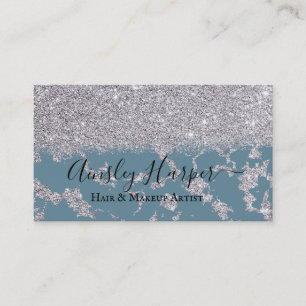 Girly Glamorous Silver Glitter Marble Gradient Business Card