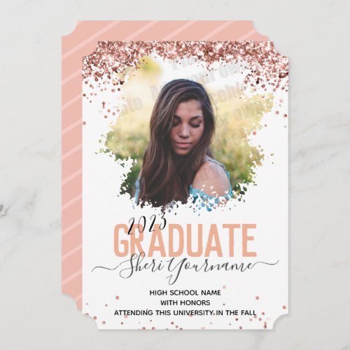 Girly Glitter and Script One Photo Graduation Announcement