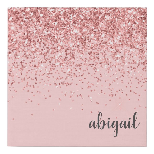 Girly Glitter Blush Pink Modern Monogram Faux Canvas Print (Front)