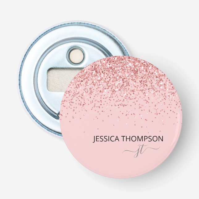 Girly Glitter Blush Pink Simple Monogram Name  Bottle Opener (Front)