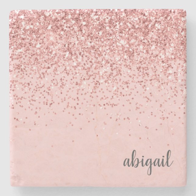 Girly Glitter Blush Pink Sparkle Modern Party Stone Coaster (Front)