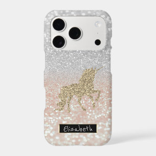 Girly Glitter Bokeh Ombre, Gold Glitter Unicorn iPhone 17 Pro Case