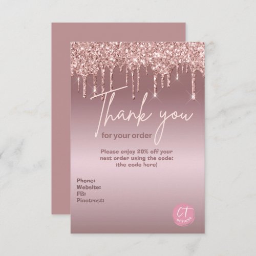 Girly Glitter Business Marketing  Thank You Card