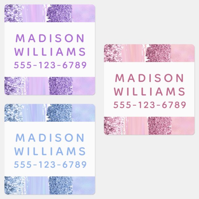 Girly Glitter Chic Modern Personalized Waterproof Labels (Group)