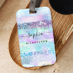 Girly Glitter Faux Holographic | Pink Blue Purple  Luggage Tag<br><div class="desc">This stylish and glam luggage tag features abstract stripes of faux glitter,  sparkly holographic looks in turquoise blue,  pink,  and purple. Add your name in trendy handwritten script!</div>