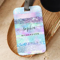 Girly Glitter Faux Holographic Pink Blue Purple Luggage Tag Zazzle