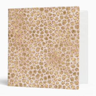 Girly Glitter Gold Peach Leopard Print 3 Ring Binder