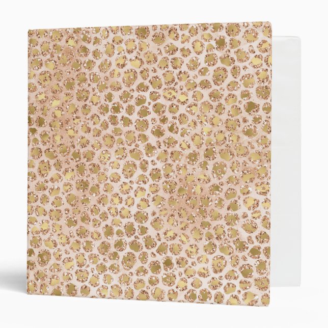 Girly Glitter Gold Peach Leopard Print 3 Ring Binder (Front/Inside)