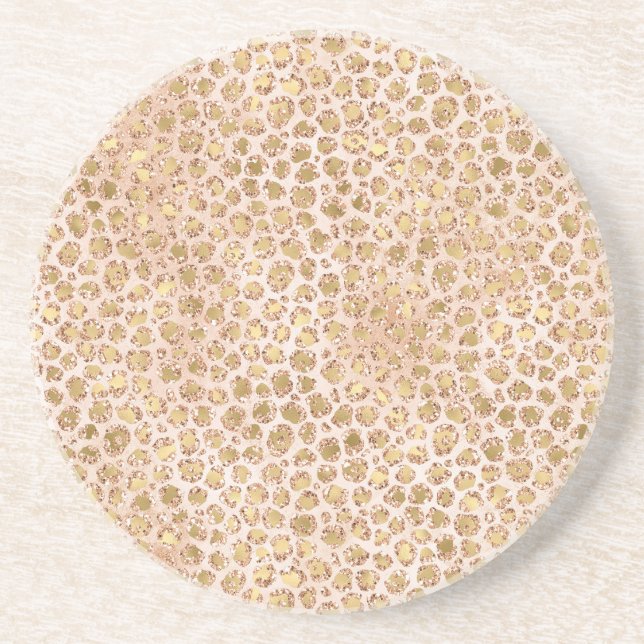 Girly Glitter Gold Peach Leopard Print Coaster (Front)