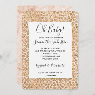 Girly Glitter Gold Peach Leopard Print Invitation