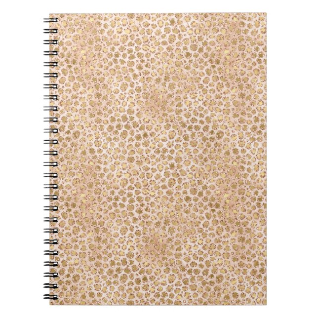 Girly Glitter Gold Peach Leopard Print Notebook (Front)