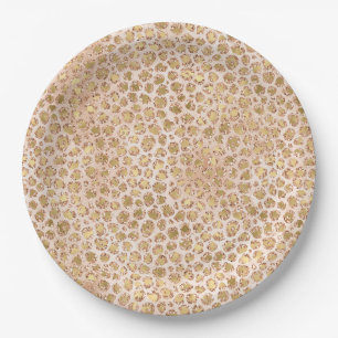 Girly Glitter Gold Peach Leopard Print Paper Plates