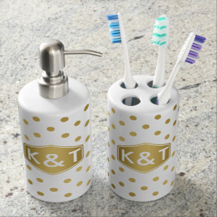Gold Polka Dots Bath Accessory Sets Zazzle Y Glitter Gold Polka Dots Pattern Monogram Bathroom Set