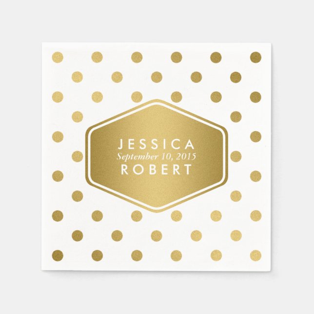 Girly Glitter Gold Polka Dots Pattern Monogram Napkins (Front)