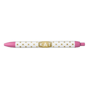 Girly Glitter Gold Polka Dots Pattern Monogram Pen